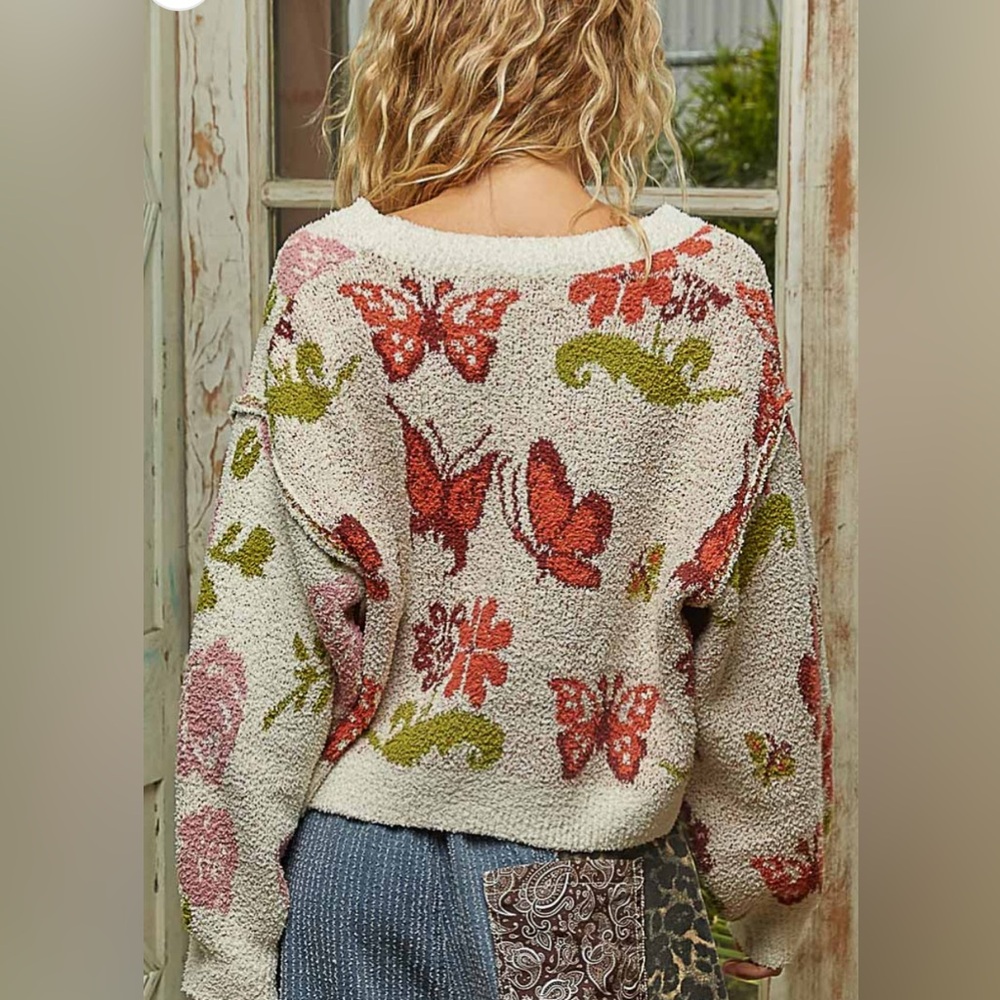 POL Butterfly V Neck Cardigan Size Large NWT - Picture 4 of 6